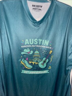 Austin 35th Anniversary Teal Women’s Short-Sleeve V-Neck Running Shirt